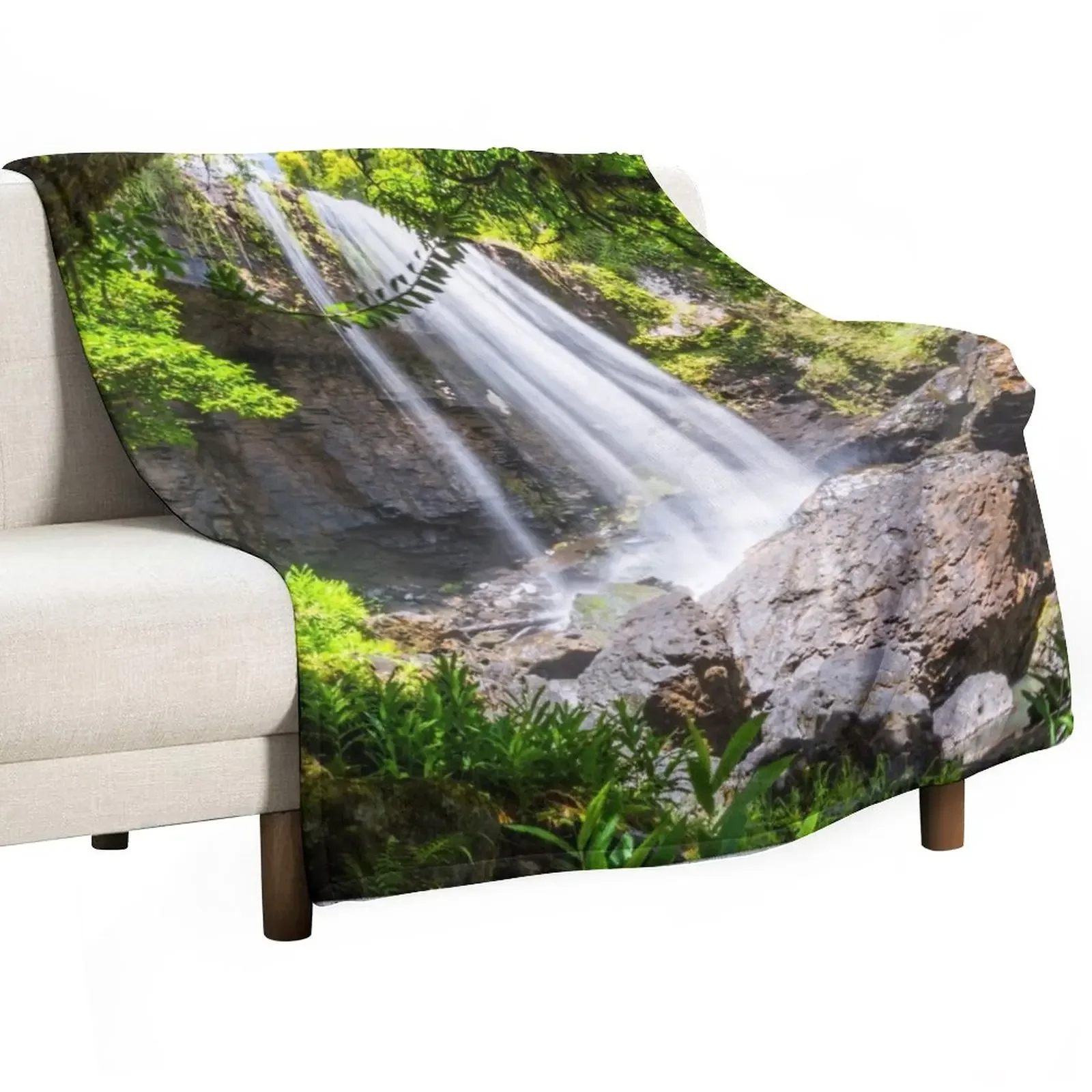 

Waterfall framed by trees Throw Blanket For Baby Kid'S Multi-Purpose Blankets