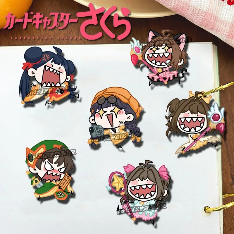 Anime Card Captor Sakura KINOMOTO SAKURA LI SYAORAN Li Meiling Cosplay Badge Unisex Acrylic Brooch 6Pcs/Set Lapel Pin Accessory