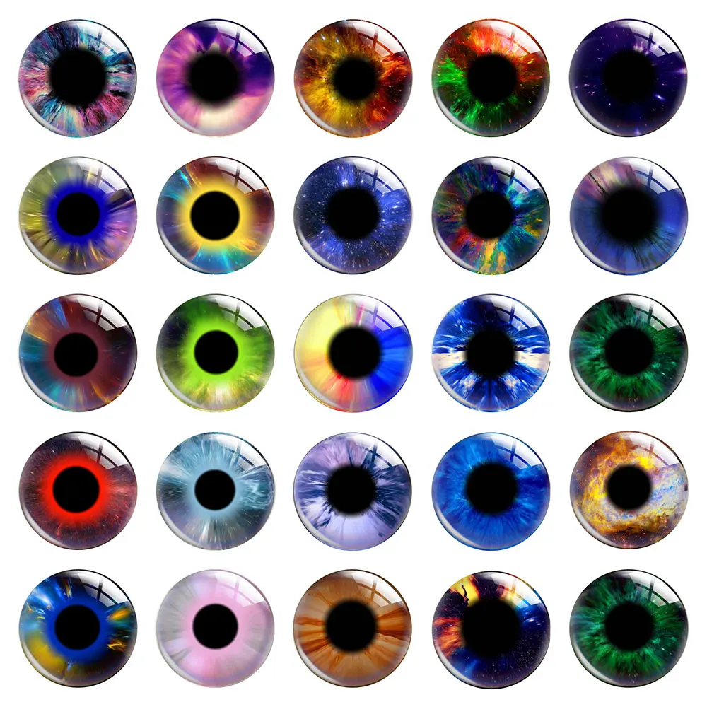 Cabochon en verre rond à dos plat, motif œil d'iris de science-fiction, pour poupées, jouets, photos, démos, caméos et fabrication de bijoux DIY