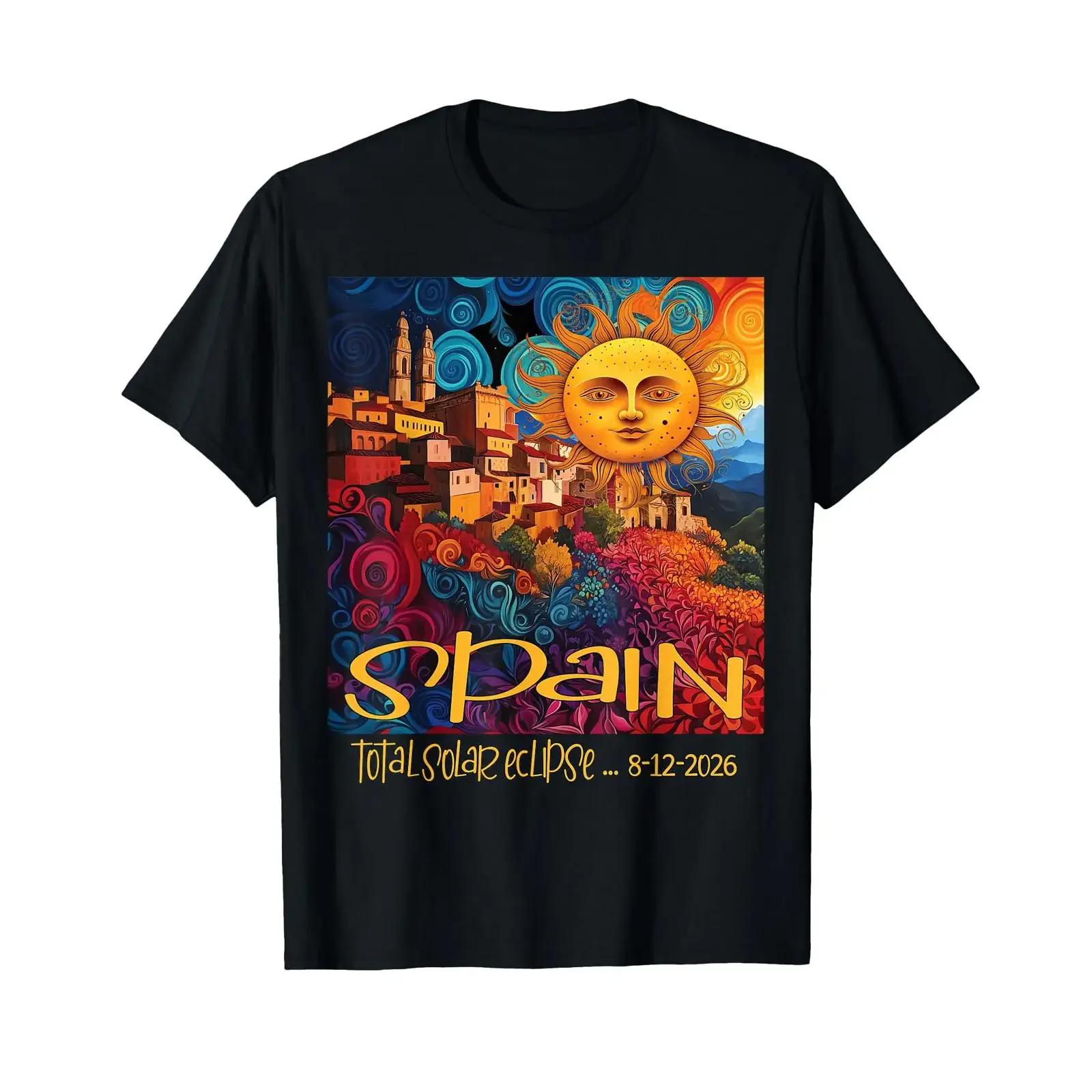 2026 Total Solar Eclipse Spain Cosmic Event Memorabilia T Shirt vintage Washed graphic Versatile Breathable streetwear