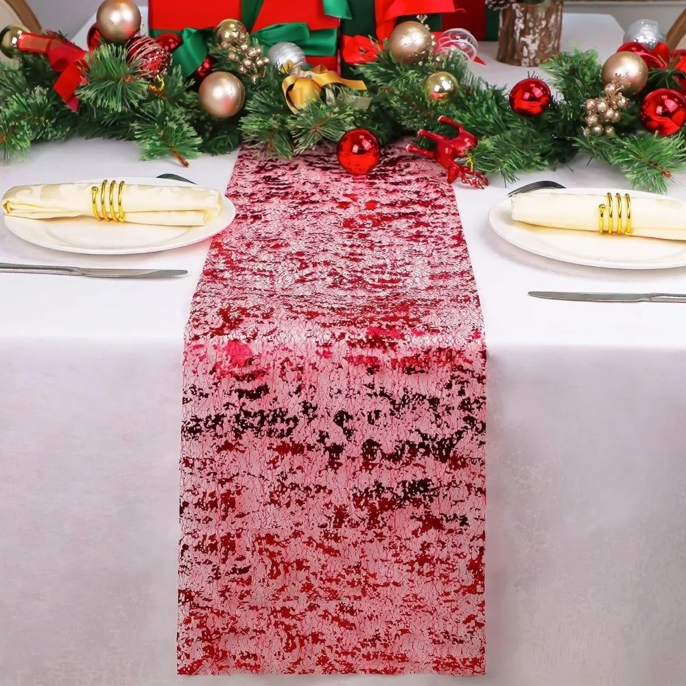 Sparkle Metallic Table Runner Glitter Sequin Thin Christmas Table Runner Table Decoration Snowflake Flag Tablecloth Birthday