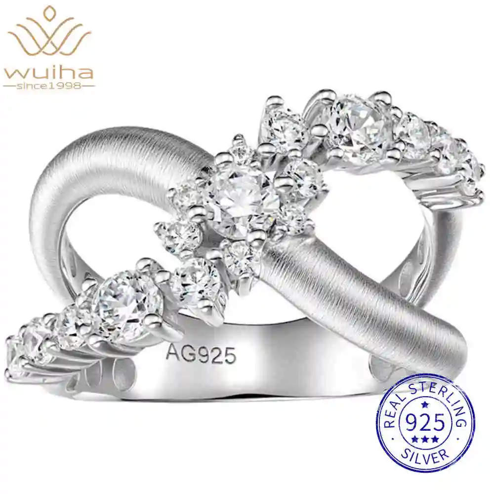 

WUIHA 100% 925 Sterling Silver Lab Sapphire High Carbon Diamonds Gemstone Wedding Engagement Cross Ring Fine Jewelry Wholesale