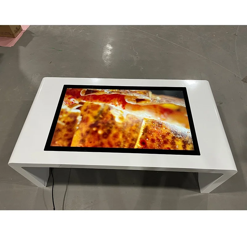 43-Inch U-Shaped Metal Coffee Table With Capacitive Touch Screen Multi-Point Interactive Inquiry Kiosk For Advertising