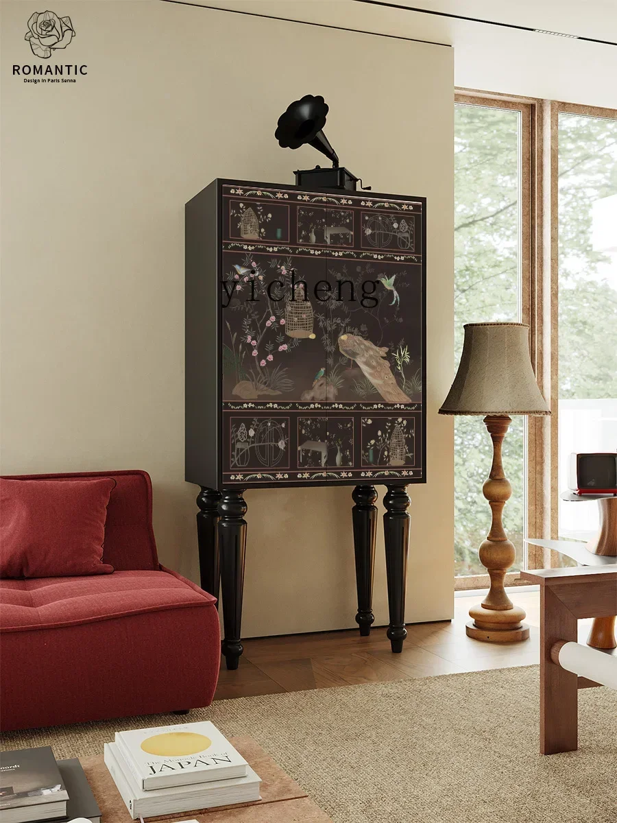 

Retro Domestic Living Room Solid Wood Chest of Drawers Room Bedroom Bed Front Cabinet Painted Sideboard Cabinet