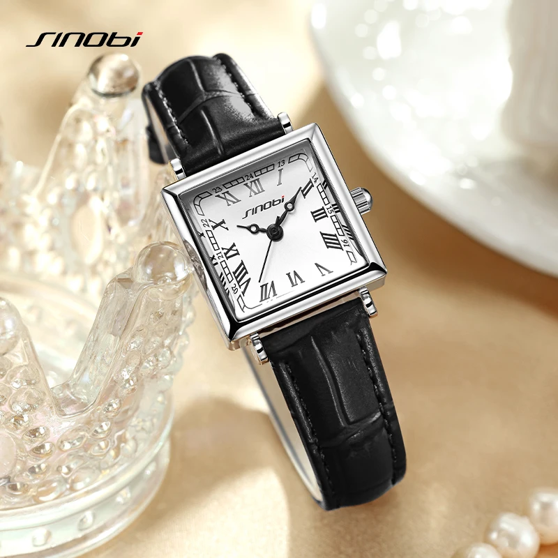 Sinobi Square Elegant Women\'s Watches Original Fashion Ladies Wristwatches HM Style Best Gifts Clock for Wife Zegarek Damski