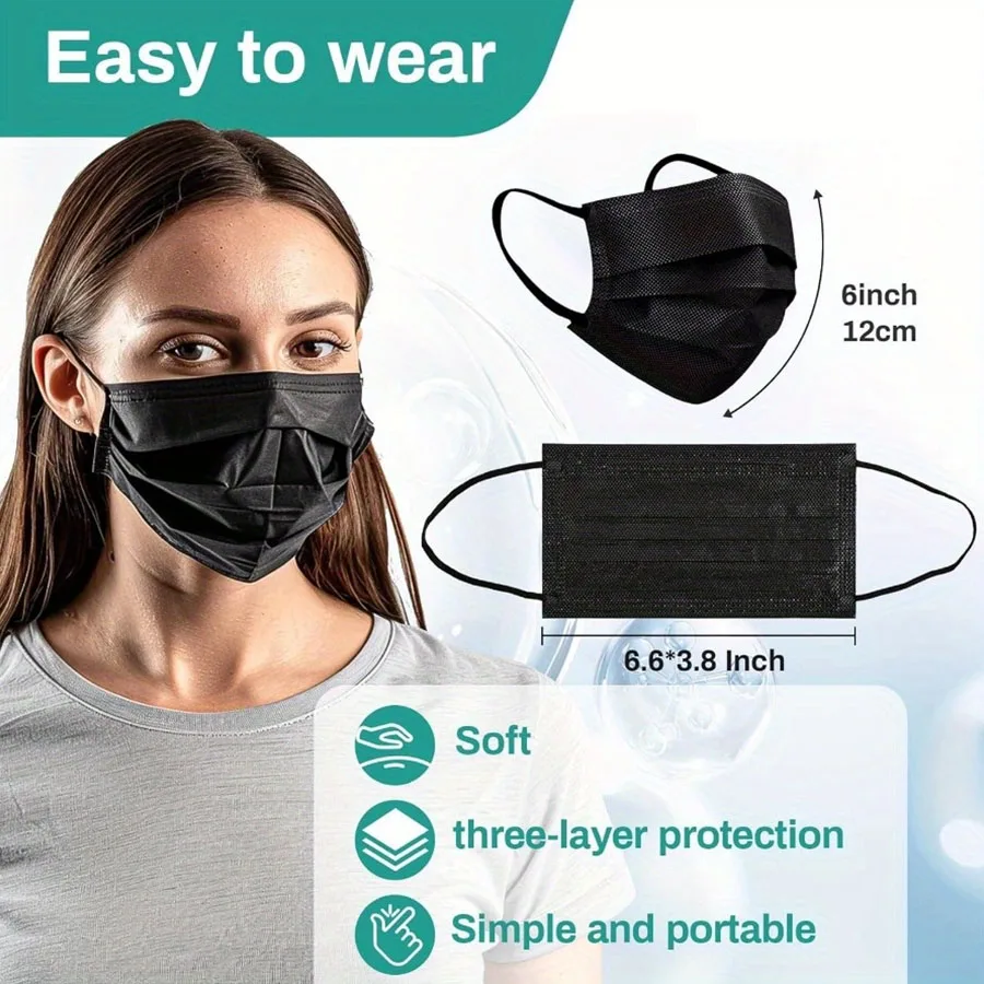 HENGPIN 100/200 قطعة قناع أسود قناع الوجه الواقي القابل للتصرف حزمة منفصلة حزمة مستقلة 3 طبقات رقائق تنفس يوميا #3
