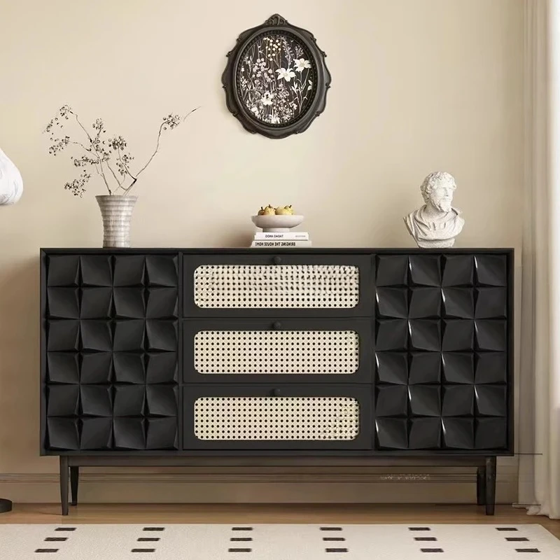 

Черно-белый лакированный обеденный боковой шкаф из ротанга, простой современный шкаф для хранения вещей