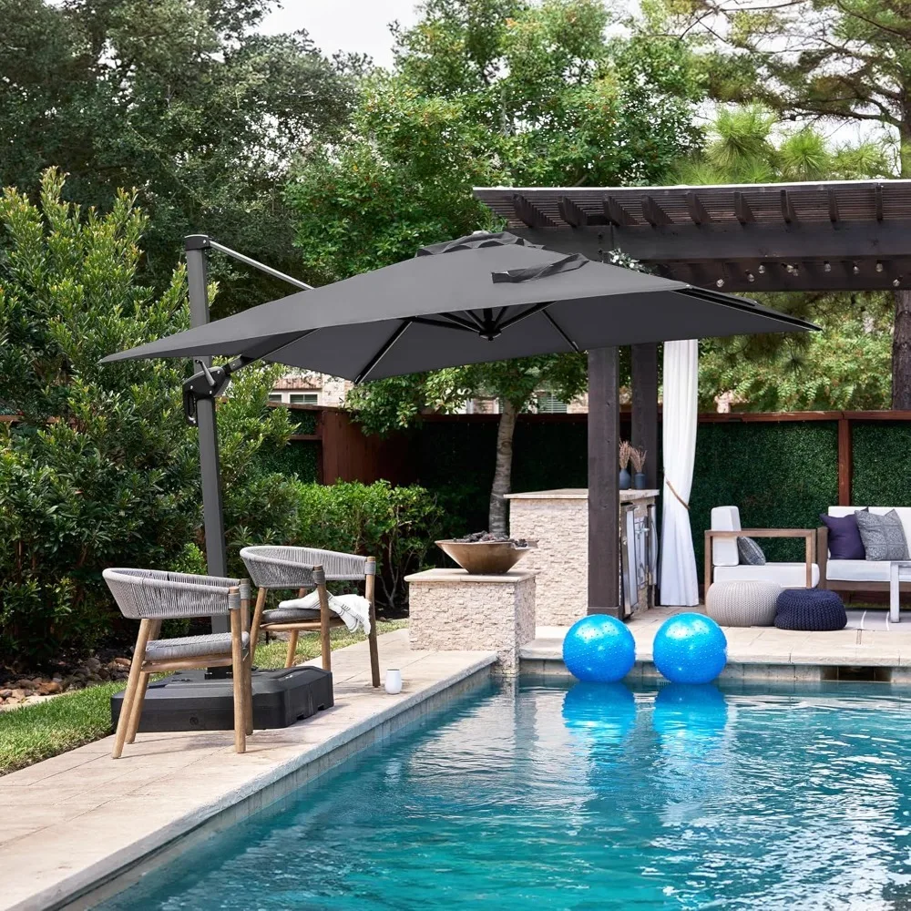 

8ft X 8ft Patio Umbrella with Base, 7ft High Offset Outdoor Cantilever Umbrella, Pool Umbrella, Customizable