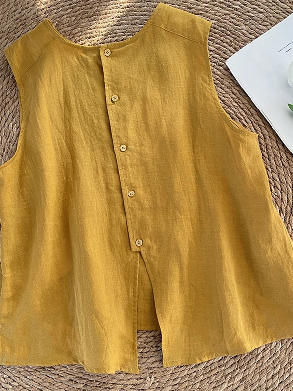 Laid-ba Sle Puur Linnen Eenvoudig Vierkant Kraag Knoopvest irt Veelzijdig Los Svel Top Comfortabel Ademend Zomer...