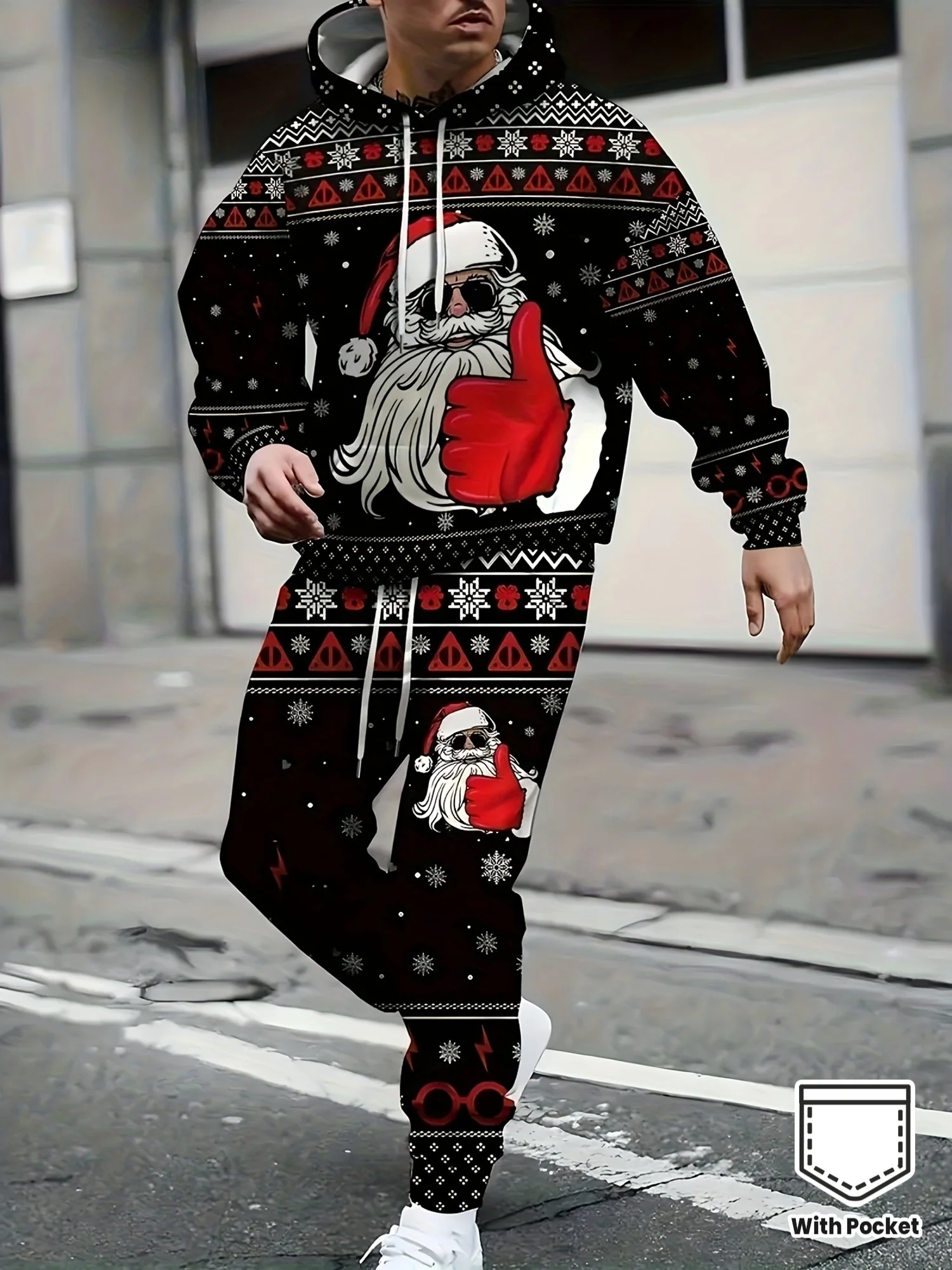 

Модная осенне-зимняя толстовка с капюшоном Y2K, мужская одежда с 3D принтом Санта-Клауса, спортивный костюм, комплект из двух предметов, уличный комплект, сохраняющие тепло, топы для отдыха