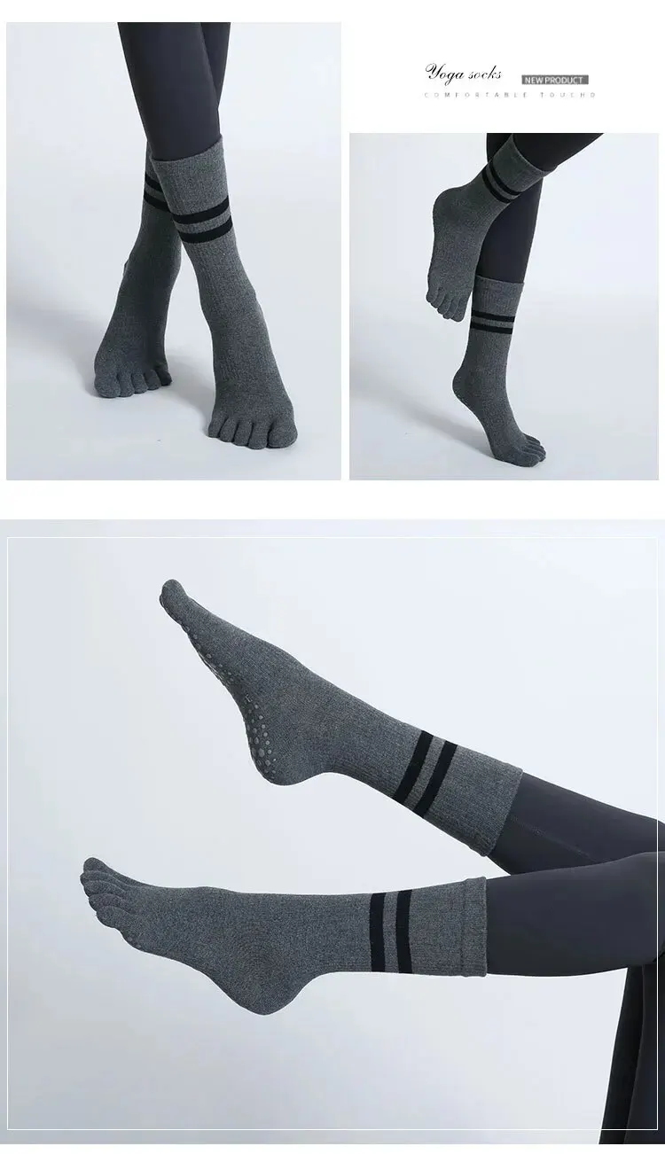 Frauen Atmungsaktive Yoga Socken Mid-rohr Nicht-slip Fünf Finger Pilates Sport Socke Baumwolle Fitness Dance Ballett Indoor boden Socken – Detail 8