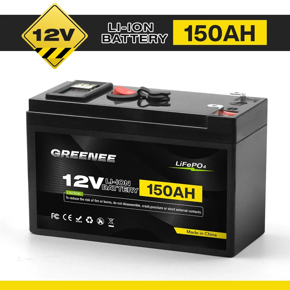 

12V 150Ah Lithium LiFePO4 Deep Cycle Battery, 4000+ Cycles Rechargeable Battery, Lithium Iron Phosphate for Solar/Wind Power