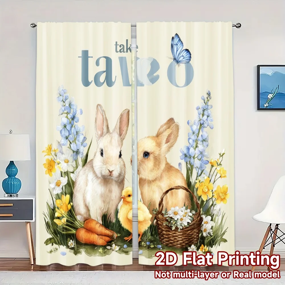2pcs, 2D FLAT PRINTING Curtains (Without Rod) Spring Harmony Popular Print Curtains Versatile Polyester Curtains Decorations