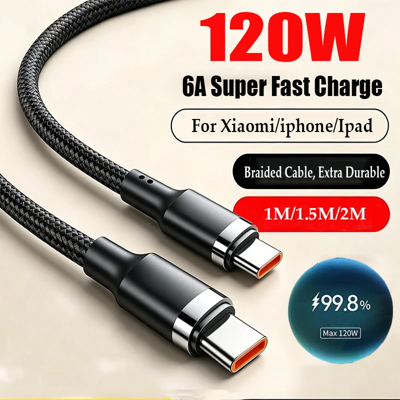 120W Fast Charge Cable PD Quick Charging High Quality USB C TO USB Type C Cable For iPhone Xiaomi 17 Plus Pro Max Samsung S24