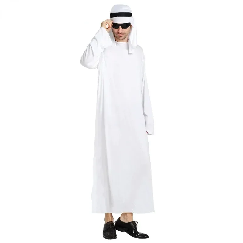 Halloween Carnival Cosplay Arab Sheik Prince Masquerade Male Pure White Middle East Dubai Dress Festival Dress Up Stage Play