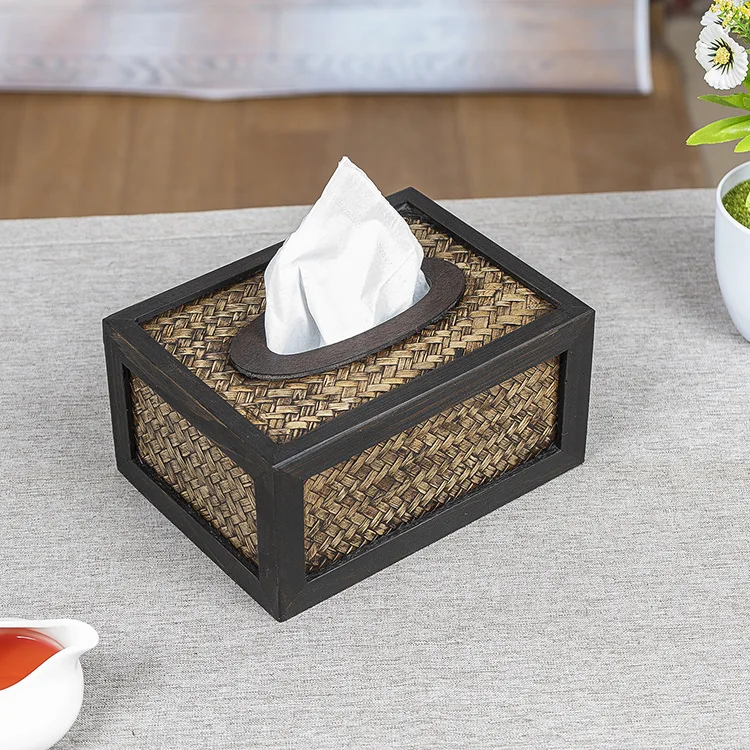 Thailand creative bamboo desktop tissue box wooden retro living room home solid wood car rattan car pumping box