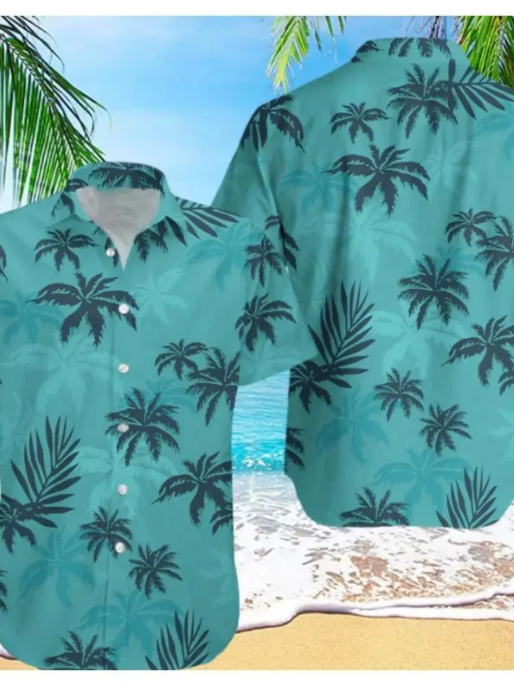 2024 Summer Men's Hawaiian Shirt Crane Animal 3D Plant Design Special Wide Fit Fleece Lined Thickened  Collar Nine Sleeve
