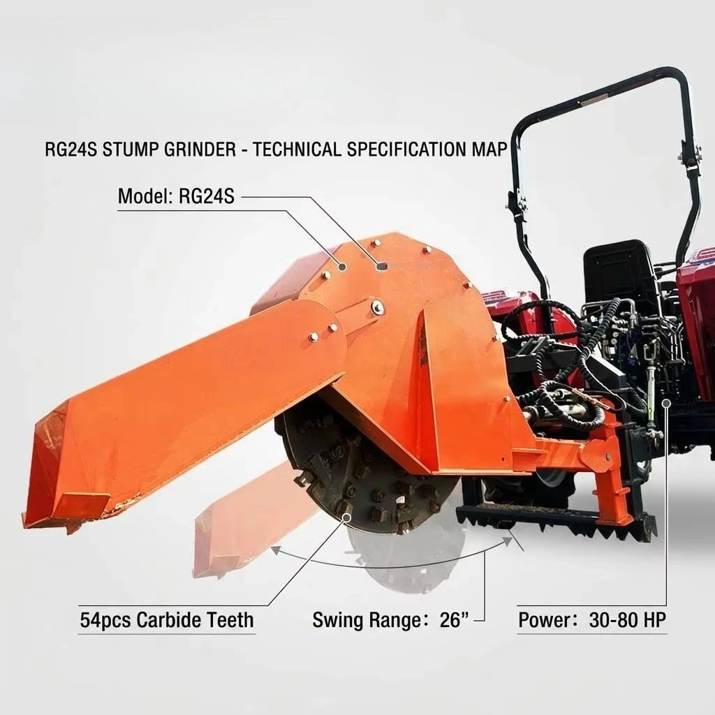 Industrial Stump Grinder Machine 24 Inch PTO Driven Forestry Machinery Wood Stump Grinding Attachment for Tractor