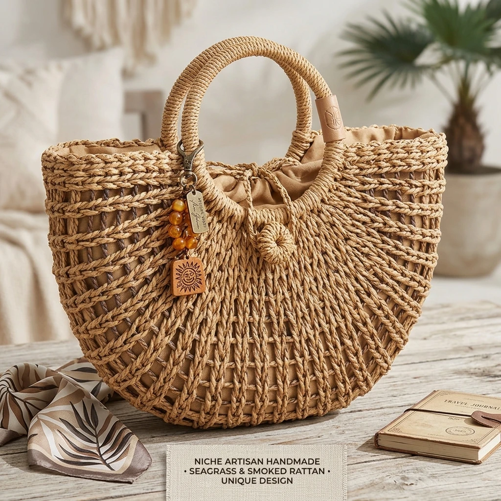 Universal Straw Handmade Weave Handbag Hollow Solid PC For Women Ladies Girls Summer Beach Travel Vacation Party Tote Shoulder Bag Elegant Portable Durable Lightweight Eco Friendly Woven Basket Bag With Handle Casual Daily Fashion Accessories New Gift