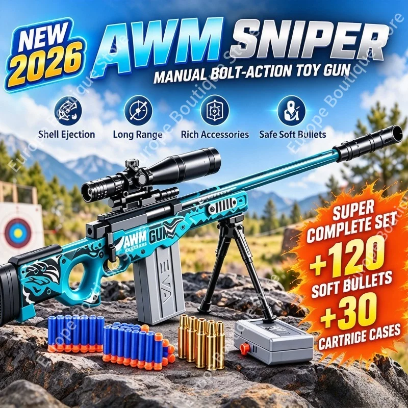 Soft Bullet Shell Throwing Toy Gun Manual AWM Sniper Model Complete Kit Shooting Toy for Child Boys Kids Gifts