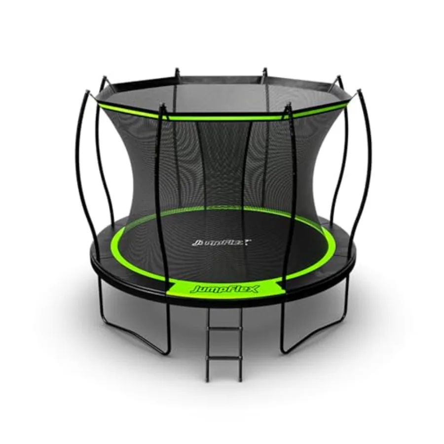 

Heavyduty 10ft Flex Round Outdoor Backyard Trampoline with Integrated Safety Net Enclosure and Sturdy Ladder Ideal for Family R