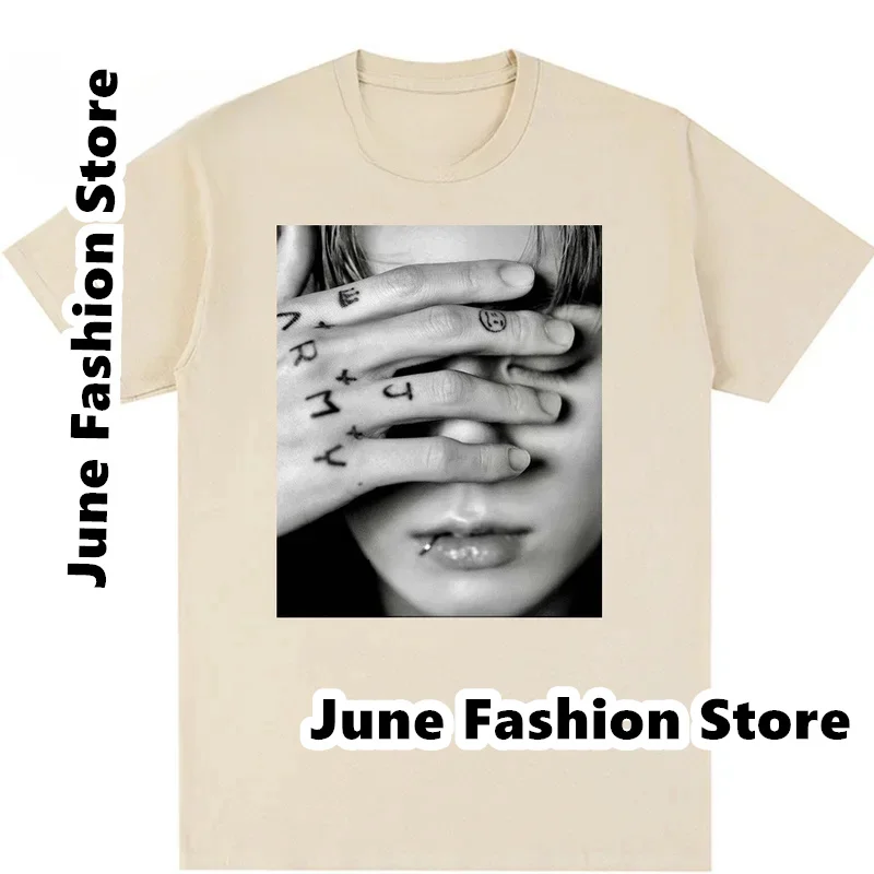 Vintage T Shirt Jungkook Graphic Tshirts Unisex Oversized Top Gothic Men\'s Women\'s Tshirt Kpop Aesthetic Goth Fashion Streetwear