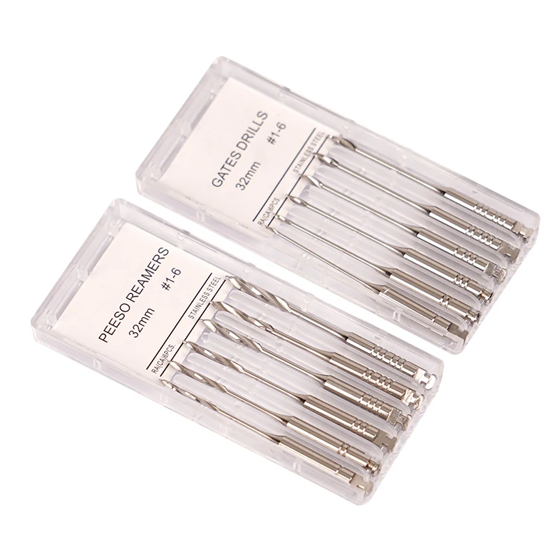 6pcs 32mm Dental Endodontic Drills Bur Stainless Steel Engine Use Endo Files Gates Glidden Rotary Paste Peeso Reamers Carriers