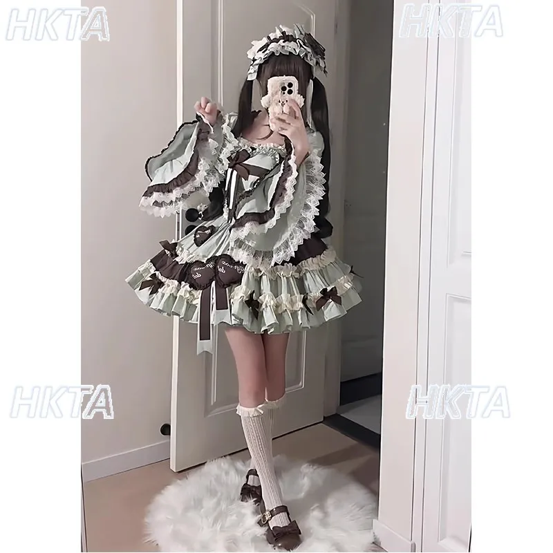 Robe courte Lolita pour filles, Jsk, gilet à manches longues, nœud en dentelle, Cosplay d'anniversaire, robes de princesse Slim, robe de bal pour femmes