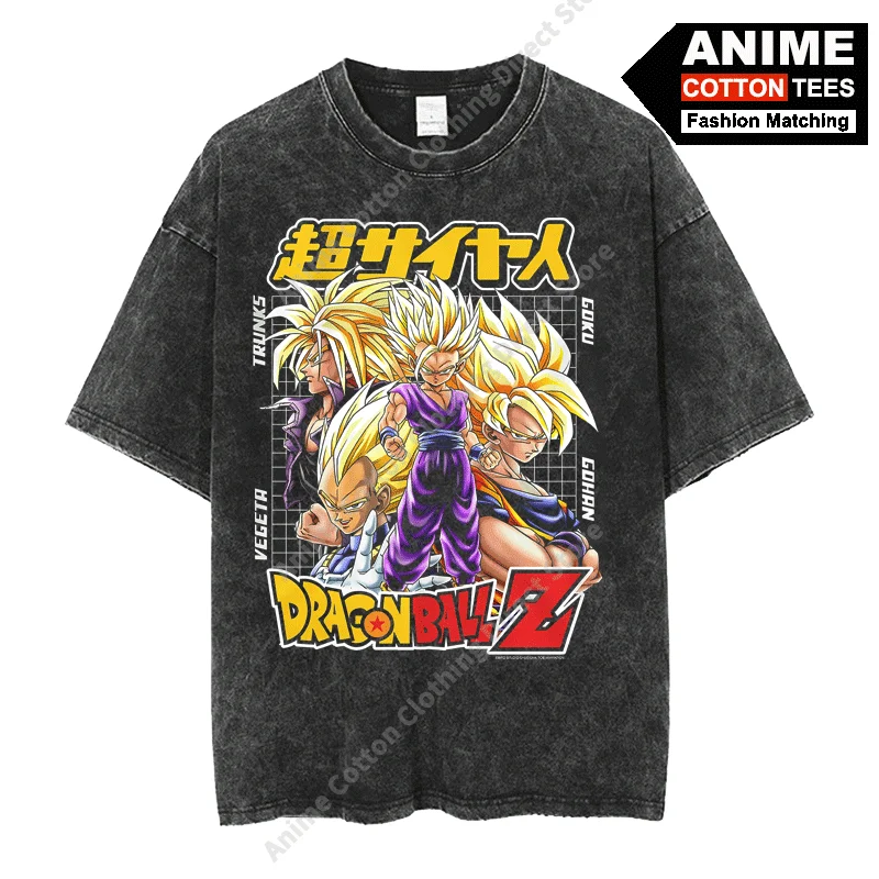 

Classic Anime Dragon Ball - Super Saiyan Print T-shirt y2k Harajuku Men Women Casual Short Sleeve Retro Cotton Washed Loose Tees