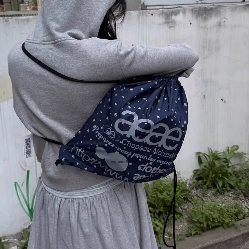 Korean Polka Dot Floral Star Letter Print Double Shoulder Fitness Bag Women's Backpack Drawstring Gym Bag Casual Youth Pack