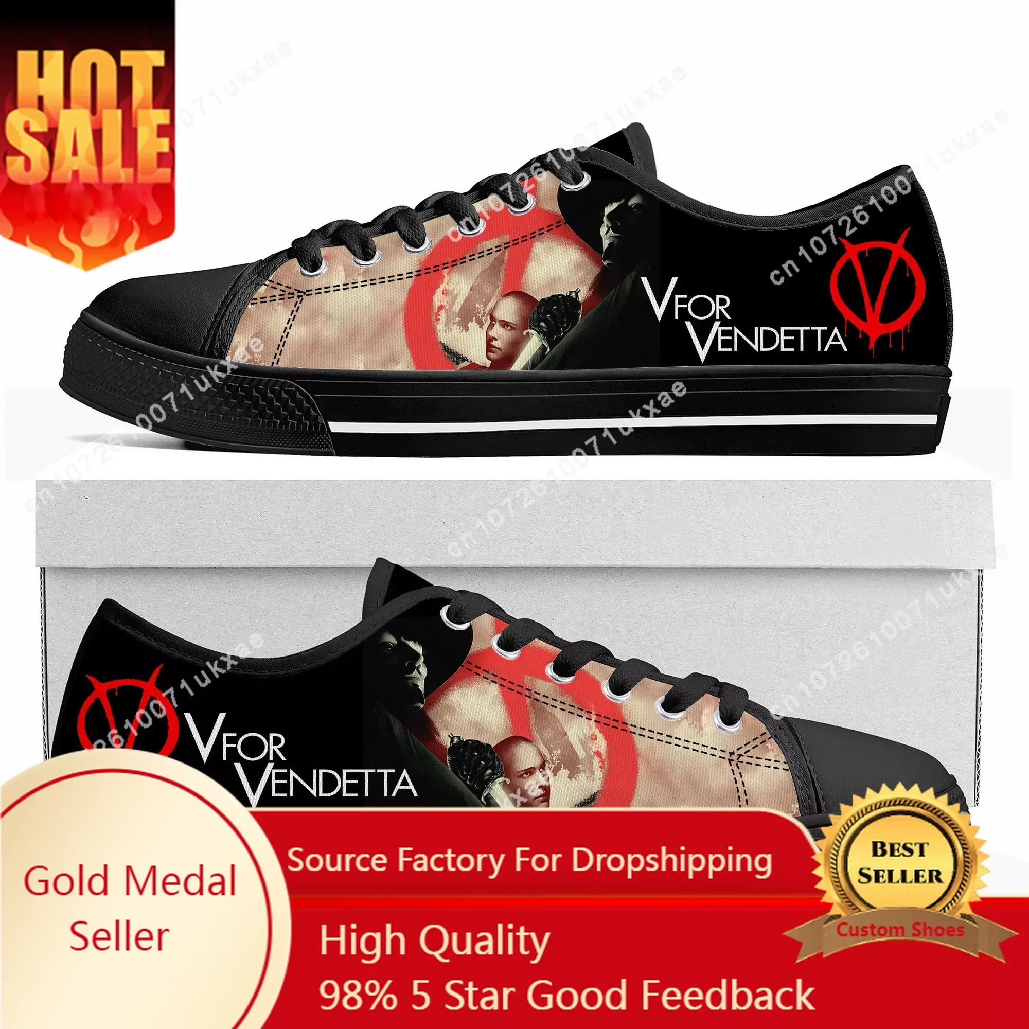 

V for Vendetta Movie Low Top Sneakers Mens Womens Teenager High Quality Canvas Sneaker couple Casual Shoes Customize DIY Shoe