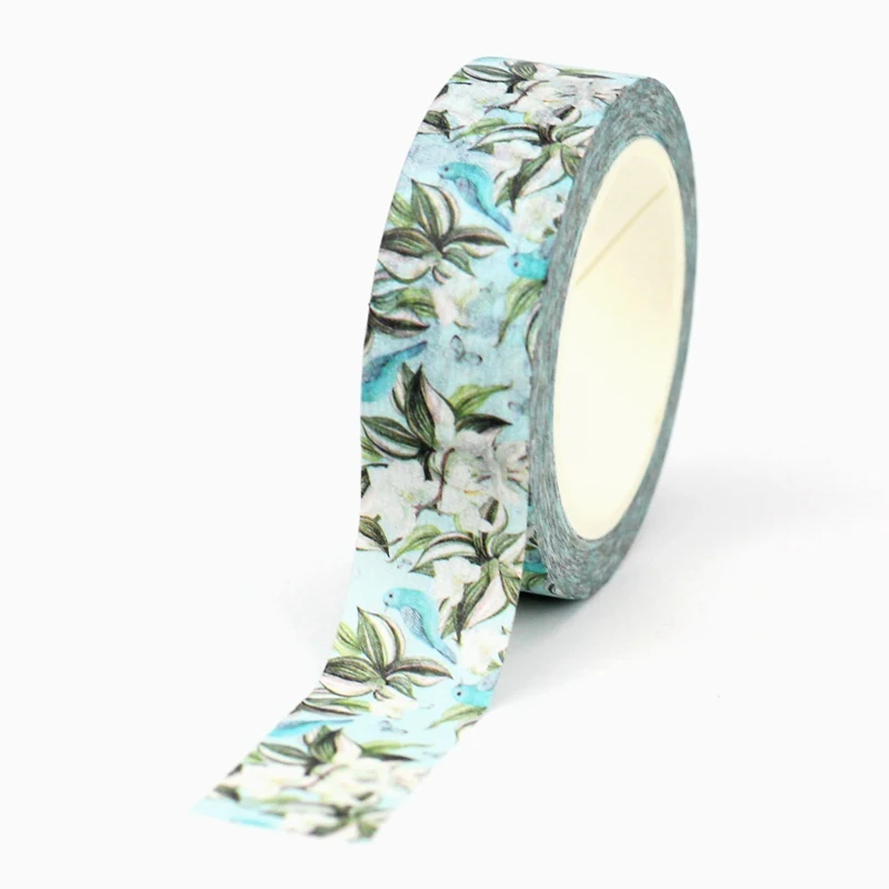 1PC. 10M Decorative Orchid Flowers and Blue Birds Washi Tape Scrapbooking Stickers Adhesive Masking Tape Cute papeleria