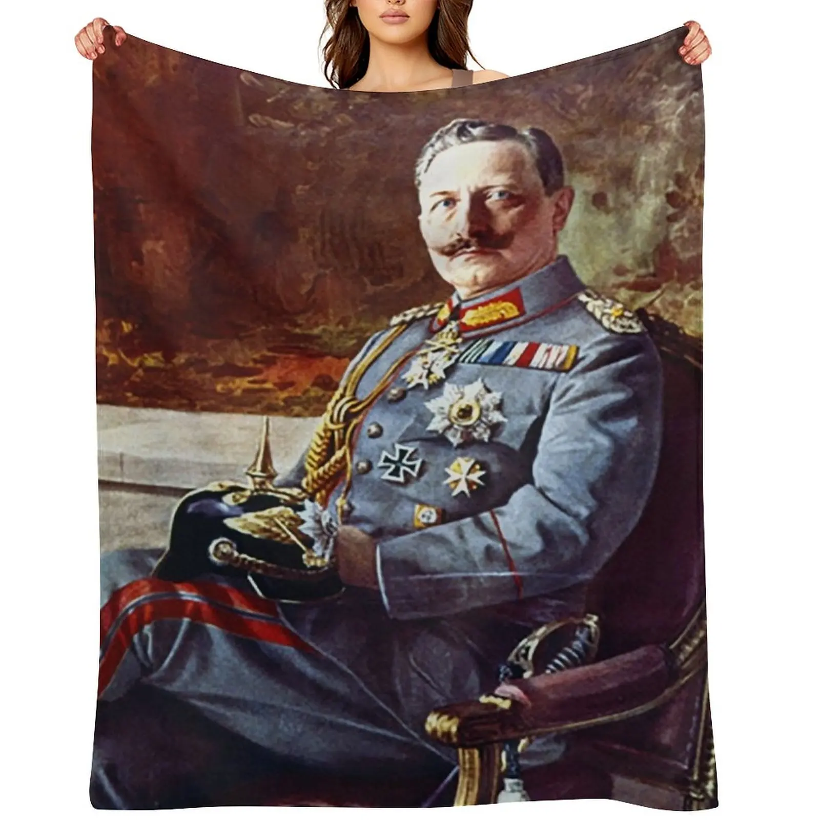 Kaiser Wilhelm II, 1914 seated portrait Throw Blanket Flannel Large Single blankets and throws Blankets