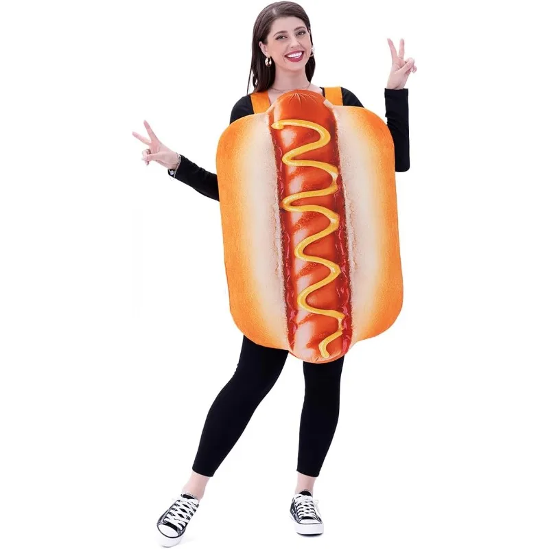 

Halloween Hot Dog Cosplay Costume Print Sausage Hot Dog Clothing for Men Women Food Theme Carnival Party Roleplay Outfits
