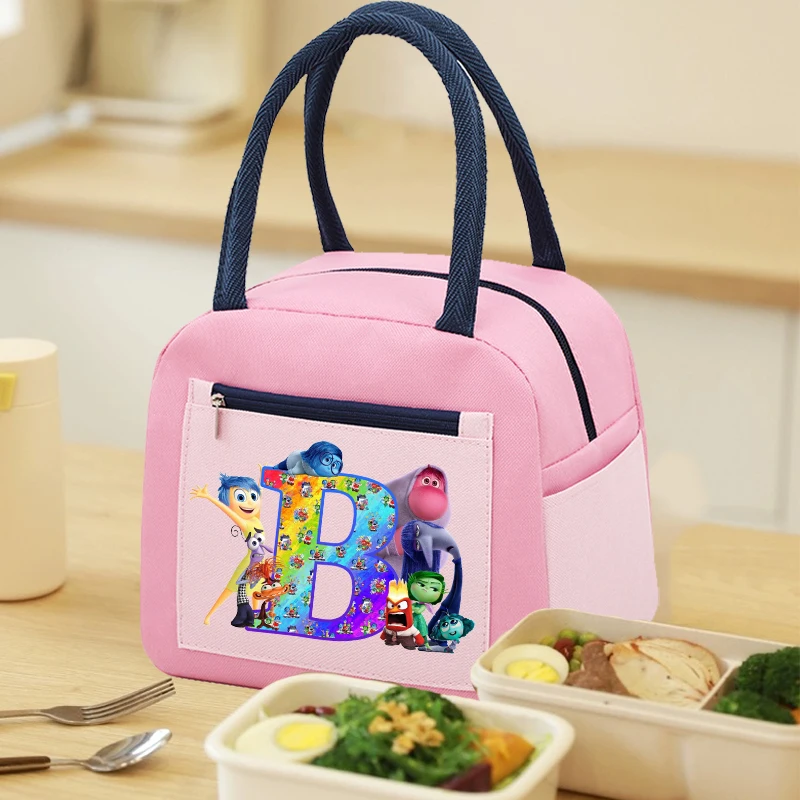 Inside Out 2 Letter A-Z Lunch Bag Kids Disney Anime Sadness Anxiety Food Bento Handbag School Office Thermal Insulation Pouch