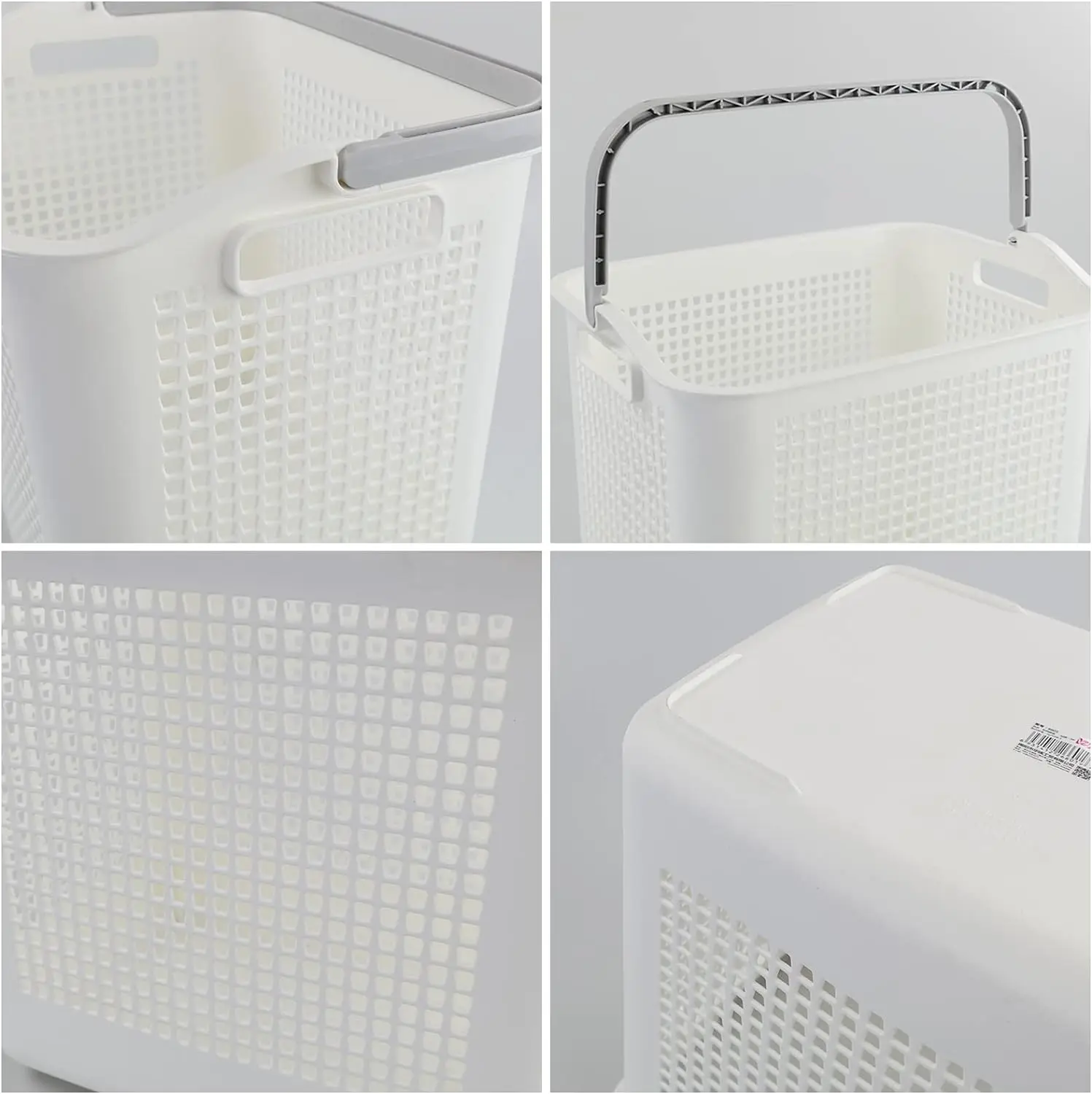 35 L Plastic Laundry Storage Basket, White Laundry Hamper with Handle, 4-Pack