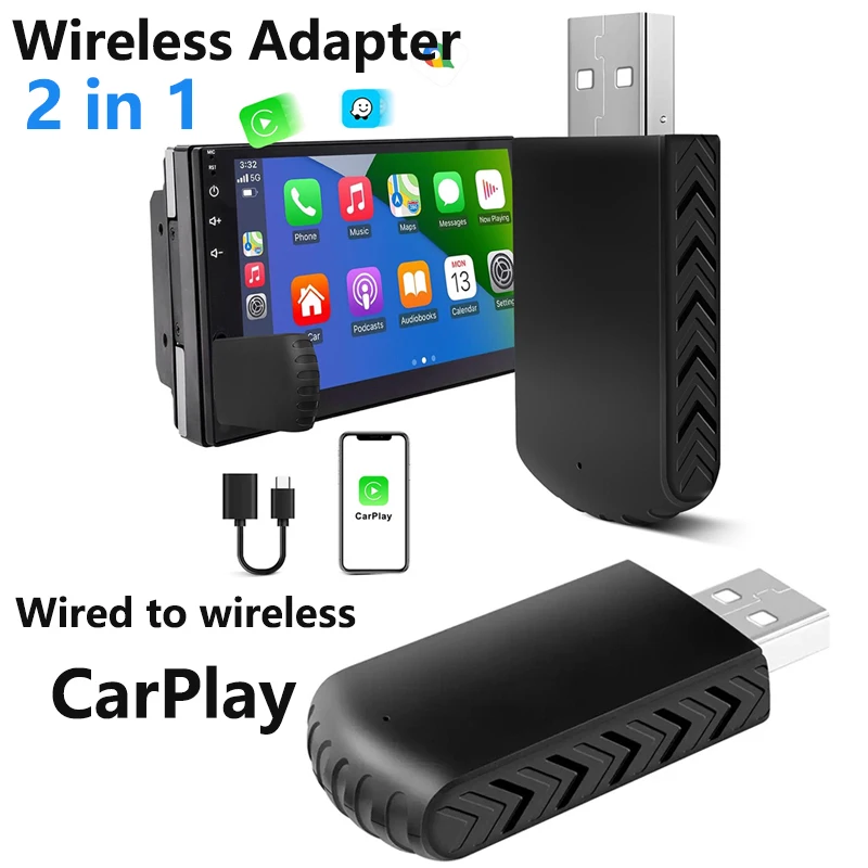 Nuevo estilo 2 en 1 cableado a inalámbrico CarPlay Android Auto adaptador negro inalámbrico android auto adaptador Android módulo inteligente tipo-c