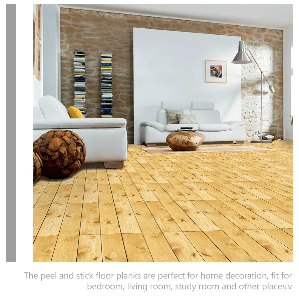 

5pcs Wood Grain Floor Stickers Self Adhesive PVC Peel Stick Planks Detachable Tiles Home Bedroom Garden Easy Cut No Residue