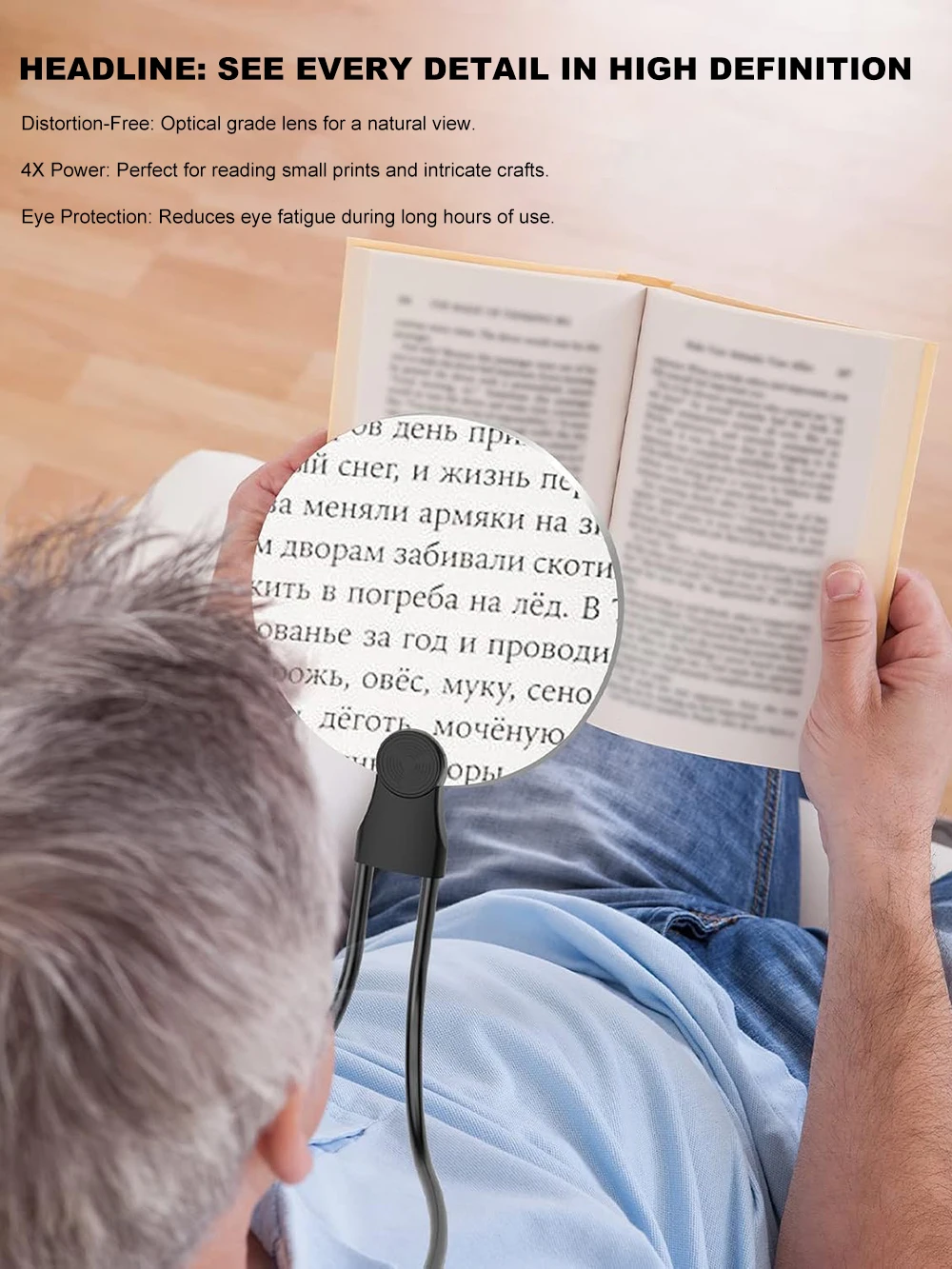 3X Hands-Free Neck Magnifier for Reading Large Page Magnifying Glass with Flexible Gooseneck 5.12" Lens for Seniors Sewing Craft view 4