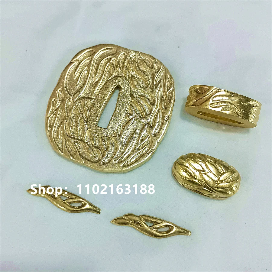 Very Good Copper Soild Brass Handguard Tsuba Guard Fuchi Kashira Menuki For Real Japanese Japan Samurai Katana Sword Fittings