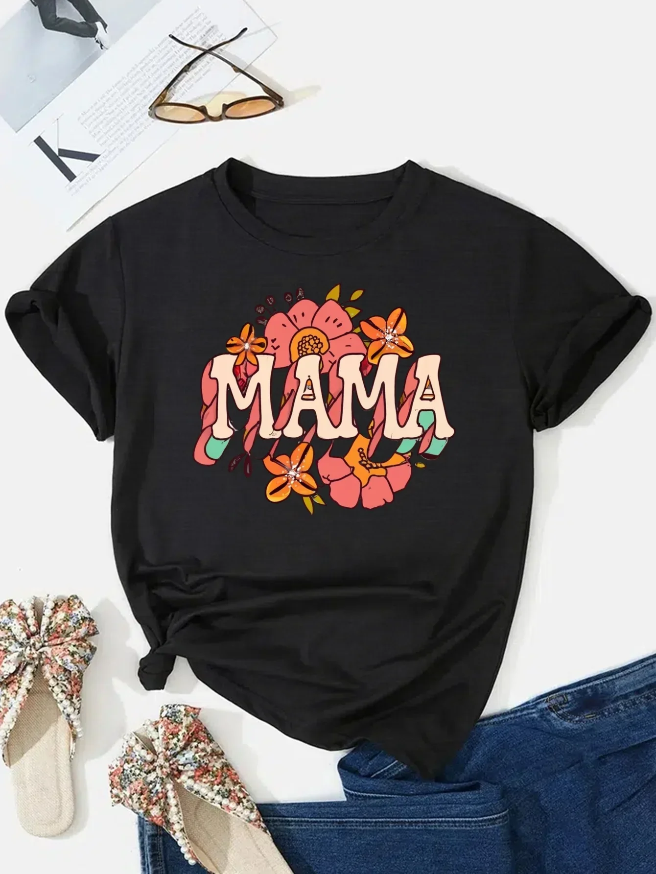 Mother's Day Print Crew Neck T-shirt, Casual Short Sleeve Top for Spring & Summer Women's Clothing T Shirts