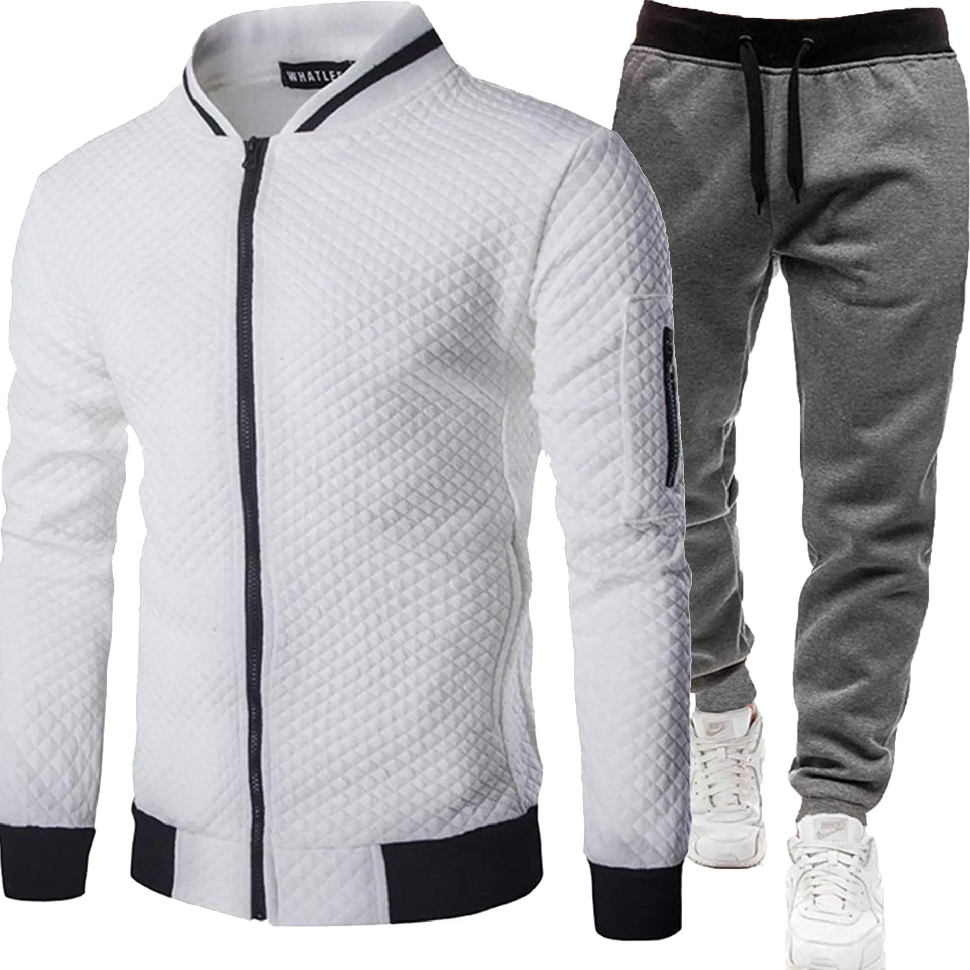 Herren Gesteppte Bomberjacke Trainingsanzug Herbst Winter Reißverschluss-Cardigan Sweatshirt Jogginghose Zweiteiliges Casual Sportbekleidungs-Set – Detail 19