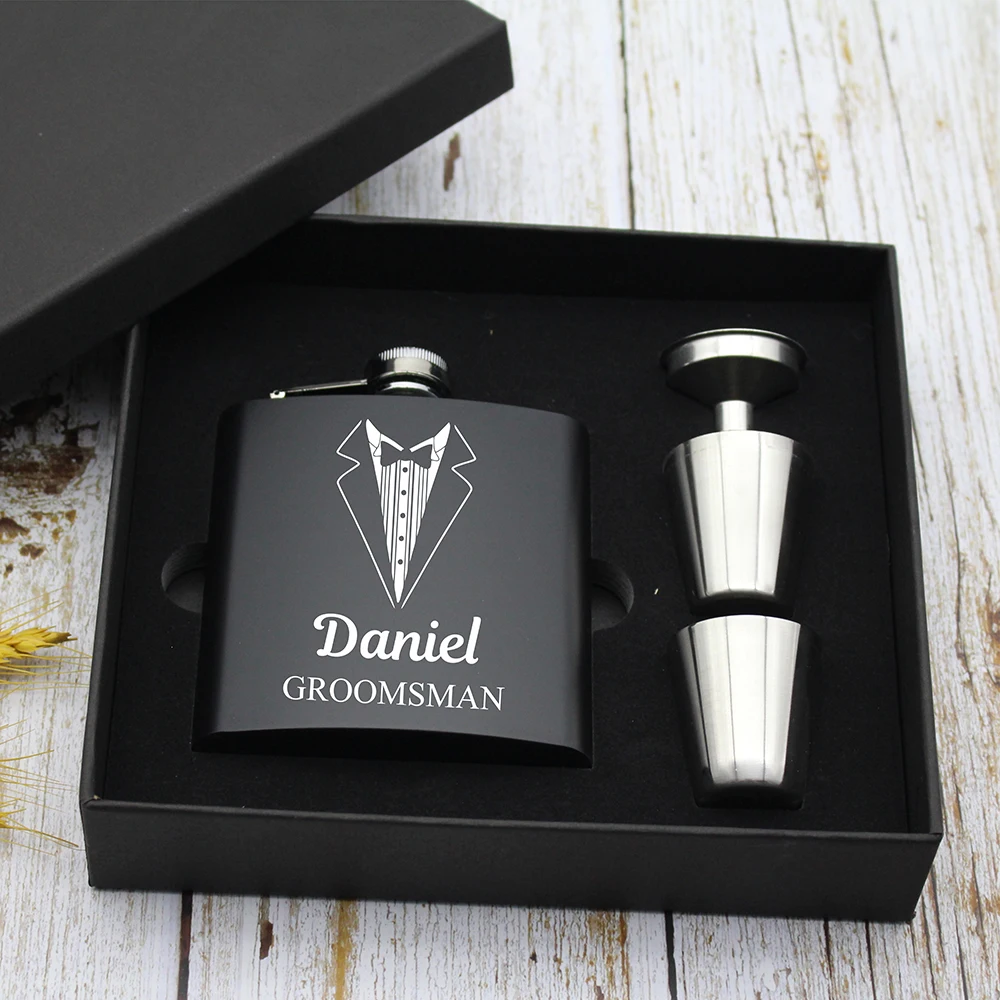 Fiaschetta personalizzata in acciaio inossidabile da 6 once con confezione regalo regalo personalizzato Groomsmen Best Man Groom Gift bomboniera Logo personalizzato