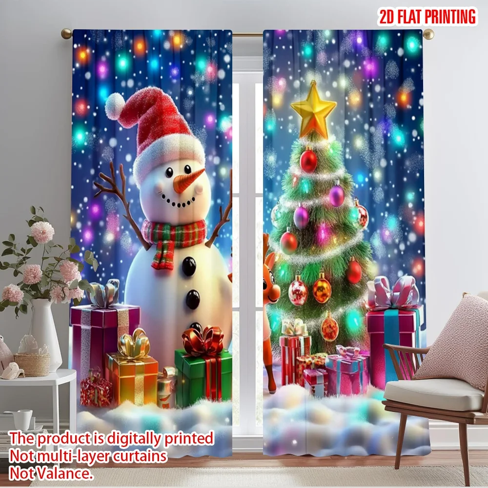 2pcs,2D plane printing Curtains Roller Blinds Snowman and Reindeer Polyester Easy Install (without rod) Home Decor for Living
