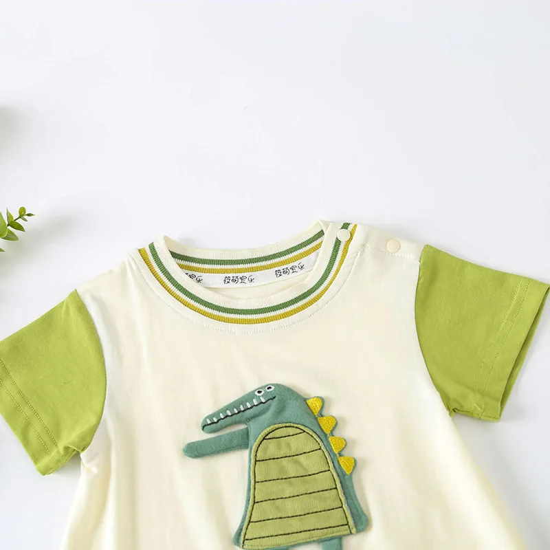 MILANCEL New Baby Summer Romper Newborn Boys Cartoon Dinosaur Short-sleeved Jumpsuit Toddler Thin Patchwock One Piece