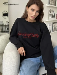 Hirsionsan 2024 New Spring Autumn Casual Red Letter Print Sweatshirt Women Soft O Neck Ladies Vintage Pullovers Tops Y2k