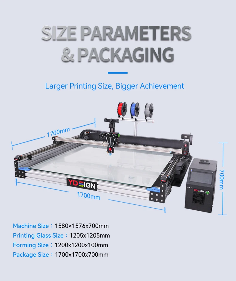 YD SIGN AS120 PRO 1200*1200 مللي متر عرض خاص PETG MMLA Imprimante Logo ثلاثية الأبعاد البلاستيك اضافية كبيرة ثلاثية الأبعاد طابعة ماكينة صنع الحروف
