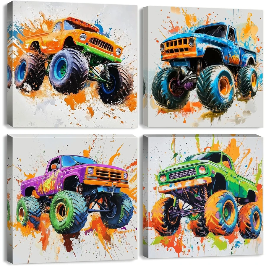 Красочные Hot Wheels Monster Truck, полная алмазная живопись, детская картина, акварельный декор для автомобиля, настенный декор для детской комнаты, грузовики, фотографии
