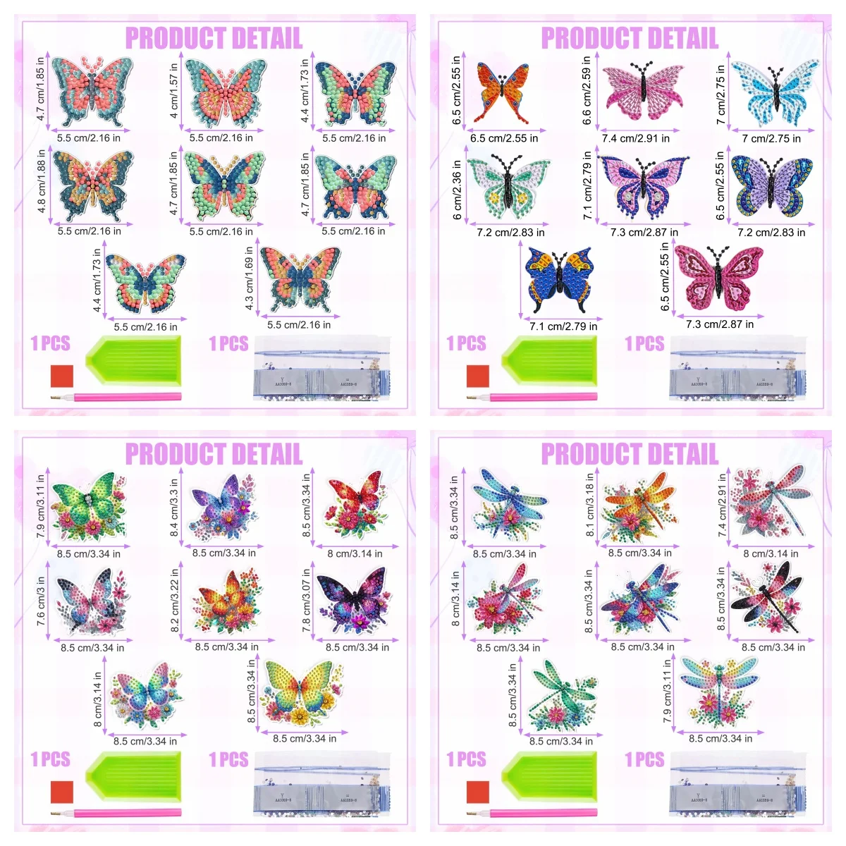 8 DIY Colorful Butterfly Pattern Design Diamond Painting Art Set Fridge Magnets, Magnetic Rods, and Storage Cabinets