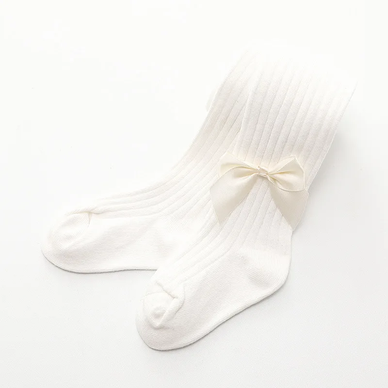 Kids Girls Cotton Knitted Tights Lovely Satin Bow Decor Girls One-Piece Pantyhose Soft Elastic Skin-Friendly Breathable Leggings view 3